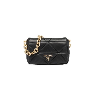 PRADA SYSTEM PATCHWORK MINI SHOULDER BAG BLACK 1BD292 (21*16*7cm)  PRADA SYSTEM PATCHWORK MINI SHOULDER BAG BLACK 1BD292 (21*16*7cm)